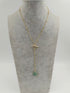 Green Chalcedony Crystal Lariet Pendant 18K Gold Beaded  Chain Necklace.