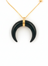 Natural Black Agate Stone Horn Crescent Moon long necklace.