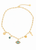 Turkish Evil Eye Gold Colored Brass Chain Link Choker Necklace with 5 lucky charms including a center evil eye with crystal border pendant.
