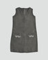 Girls Soft Grey Organic Linen Sleeveless Short Shift Dress with Embroidered Trim