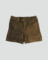 Girls Olive Green Slim Fit Organic Linen Shorts With Functional Back Parachute Drape Pockets