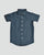Boy's Short Sleeved Navy Blue Organic Linen Slim Fit Shirt with Shell Buttons
