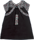 Girls Dark Grey Folk Fairy Organic-Linen Embroidered Short Shift Dress With Pockets