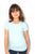 Little girl wearing short sleeve organic cotton slim slight stretch t-shirt in Light Blue